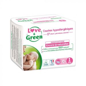 Love & Green Couches Hypoallergéniques 36 Couches Taille 2 (3-6 kg)