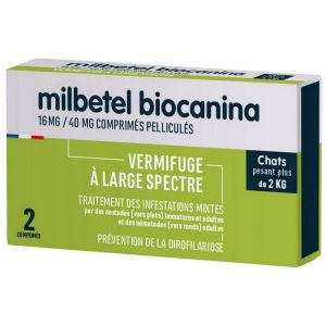 MILBETEL BIOCANINA 16MG/40MG COMPRIMES PELLICULES POUR CHATS DU PLAQ TFOR 2