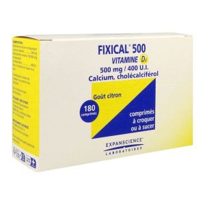 FIXICAL VITAMINE D3 500 mg/400 UI (carbonate de calcium cholecalciferol) comprimes a croquer ou a sucer piluliers B/180