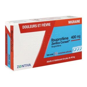 IBUPROFENE ZENTIVA CONSEIL 400 mg comprime pellicule B/15