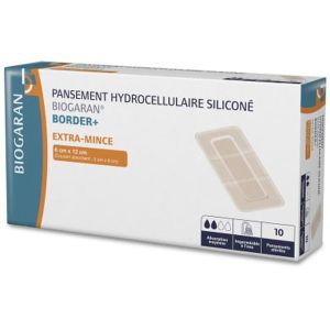 BIOGARAN BORDER PANSEMENT HYDROCELLULAIRE SILICONE EXTRA MINCE 6 CM X 12CM - REF M12998 BOITE 6*12 10