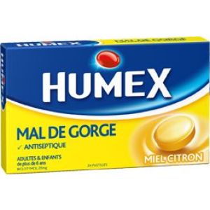 HUMEX MAL DE GORGE BICLOTYMOL 20 mg MIEL CITRON pastille B/24