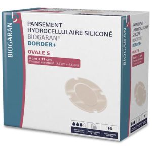 BIOGARAN BORDER PANSEMENT HYDROCELLULAIRE SILICONE OVALE S 9 CM X 11 CM - REF M12994 BOITE 9*11 16