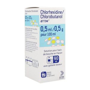 Chlorhexidine/Chlorobutanol Arrow 0,5 Ml/0,5 G Pour 100 Ml Solution Pour Bain De Bouche 90 Ml En Flacon + Gobelet Doseur