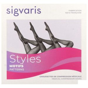 Sigvaris Chaussettes Styles Carreaux Femme Classe 2 Boite Noir Large Normal 2