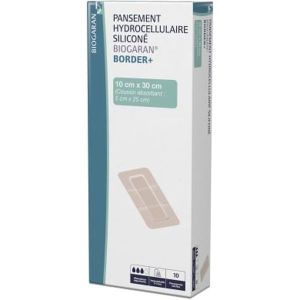 BIOGARAN BORDER PANSEMENT HYDROCELLULAIRE SILICONE 10 CM X 30 CM - REF MM13851 BOITE 10*30