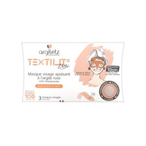 Argiletz Textilit Zen Masque Visage Apaisant à l'Argile Rose 3 Masques