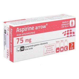 ASPIRINE ARROW 75 mg (acide acetylsalicylique) comprimes gastro-resistants sous plaquettes (PVC/Aluminium) B/30