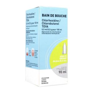 Chlorhexidine/Chlorobutanol Teva 0,5 Ml/0,5 G Pour 100 Ml Solution Pour Bain De Bouche 90 Ml En Flacon + Gobelet Doseur