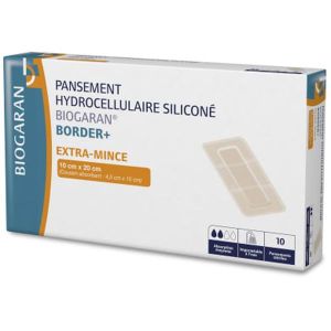 BIOGARAN BORDER PANSEMENT HYDROCELLULAIRE SILICONE EXTRA MINCE 10 CM X 20CM - REF M13396 BOITE 10*20