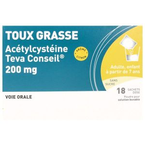 Acetylcysteine Teva Conseil 200 Mg Sans Sucre Poudre Pour Solution Buvable En Sachet-Dose B/18