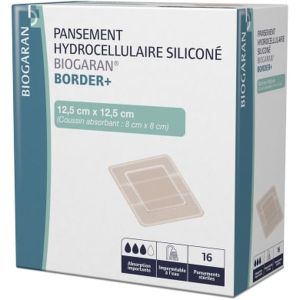 BIOGARAN BORDER PANSEMENT HYDROCELLULAIRE SILICONE 12.5 CM X 12.5 CM - REF M13391 BOITE 16