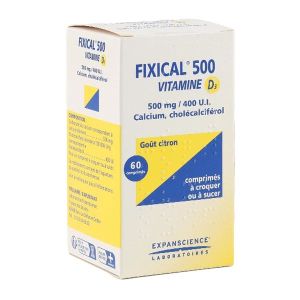 FIXICAL VITAMINE D3 500 mg/400 UI (carbonate de calcium cholecalciferol) comprimes a croquer ou a sucer pilulier B/60