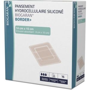 BIOGARAN BORDER PANSEMENT HYDROCELLULAIRE SILICONE 14 CM X 15 CM - REF M13393 BOITE 14*15 16