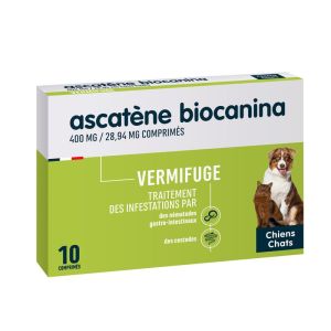 Biocanina Ascatene Vermifuge Pour Chien Et Chat De Plus De 2Kg 10 Comprimes