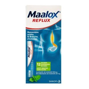 Maalox Reflux Alginate De Na/Bicarbonate De Na Menthe 500 Mg/267 Mg Sans Sucre Suspension Buvable En Sachet B/12