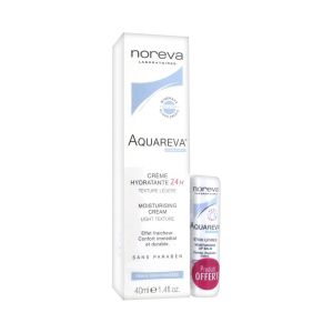 Noreva Aquareva Crème Hydratante 24H Texture Légère 40 ml + Stick Lèvres 4 g Offert