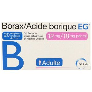 Borax/Acide Borique Eg 12 Mg/18 Mg/Ml Solution Pour Lavage Ophtalmique 5 Ml En Recipient Unidose B/20