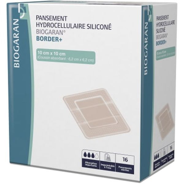 BIOGARAN BORDER PANSEMENT HYDROCELLULAIRE SILICONE 10 CM X 10 CM - REF M12992 BOITE 10*10 16