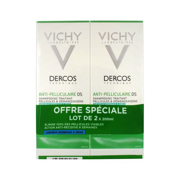 Vichy Dercos Shampoing Traitant Anti-Pelliculaire Cheveux Normaux à Gras Lot de 2 x 200 ml