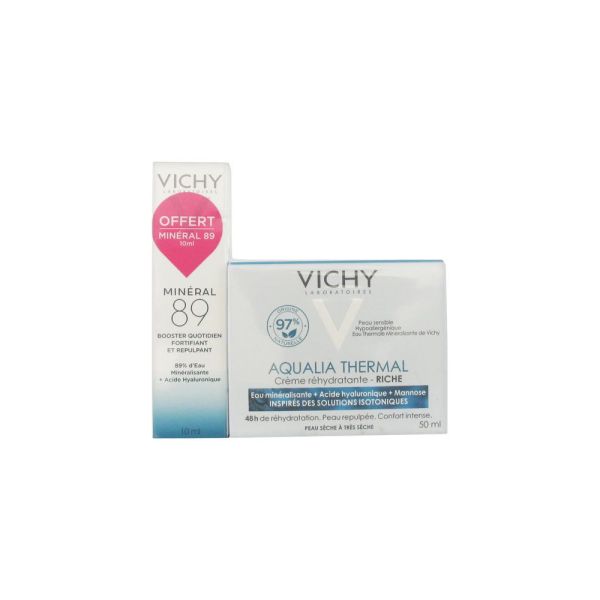 Vichy Aqualia Thermal Crème Réhydratante Riche 50 ml + Minéral 89 Booster Quotidien Fortifiant...