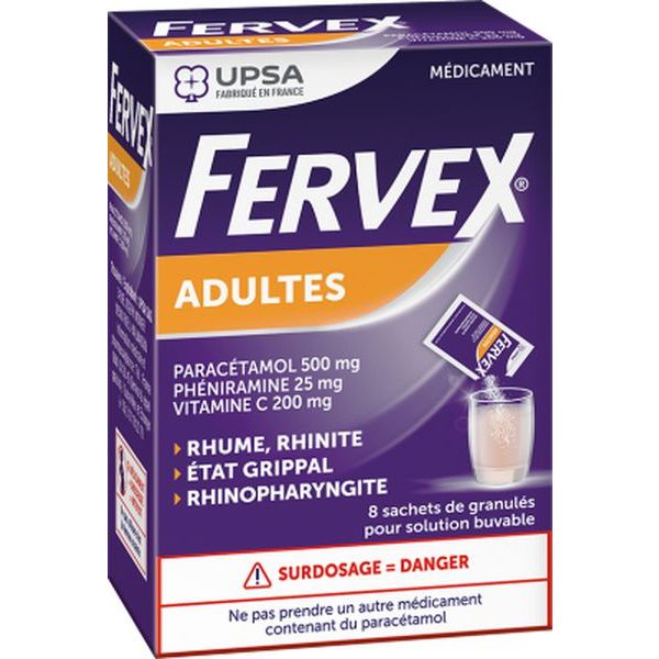 Fervex Etat Grippal Paracetamol/Vitamine C/Pheniramine Adultes Granules Pour Solution Buvable En Sachet B/8