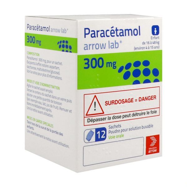 PARACETAMOL ARROW LAB 300 mg poudre pour solution buvable en sachets B/12