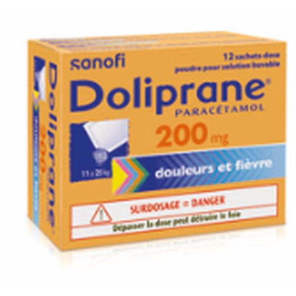 Doliprane 200 Mg (Paracetamol) Poudre Pour Solution Buvable En Sachet-Dose B/12