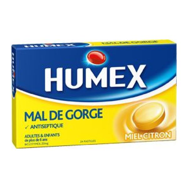 HUMEX MAL DE GORGE BICLOTYMOL 20 mg MIEL CITRON pastille B/24