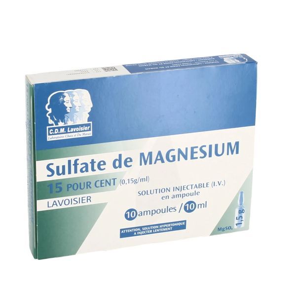 Sulfate De Magnesium Lavoisier 15 Pour Cent (0,15 G/Ml) Solution Injectable (Iv) En Ampoule B/10