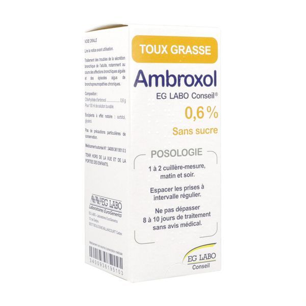 AMBROXOL EG 0,6 POUR CENT SOLUTION BUVABLE 1 flacon(s) en verre brun de 150 ml avec cuillère-mesure 