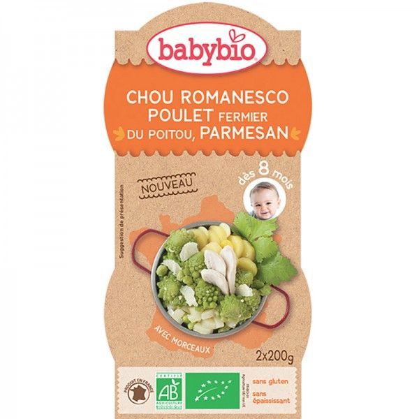 Babybio - Bol Menu Chou Romanesco Poulet Parmesan BIO dès 8 mois - 2 x 200 g