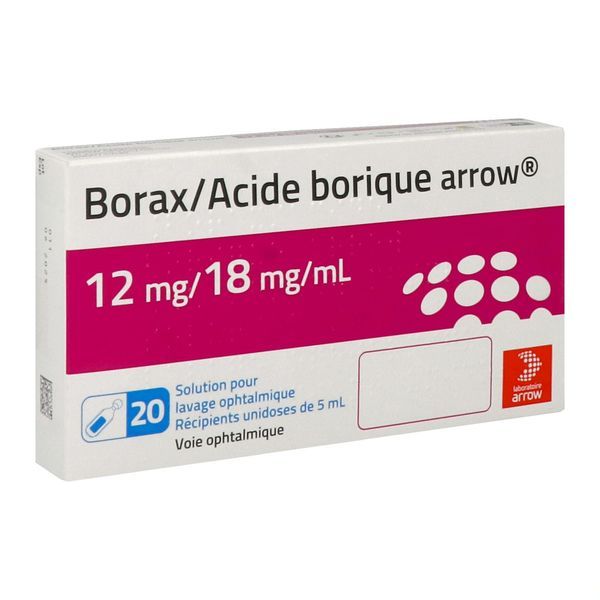 BORAX/ACIDE BORIQUE ARROW 12 mg/18 mg/ml solution pour lavage ophtalmique 5 ml en recipient unidose B/20