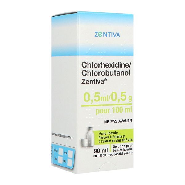 Chlorhexidine/Chlorobutanol Zentiva 0,5 Ml/0,5 G Pour 100 Ml Solution Pour Bain De Bouche 90 Ml En Flacon + Gobelet Doseur