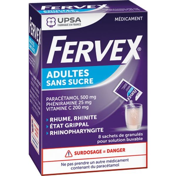 Fervex Adultes Sans Sucre Granules Pour Solution Buvable En Sachet B/8