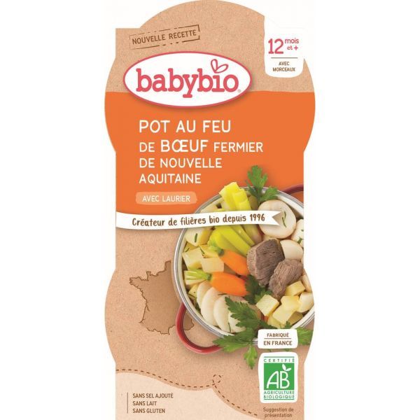 Babybio Menu pot au feu boeuf BIO - dès 12 mois - 2 bols de 200 g