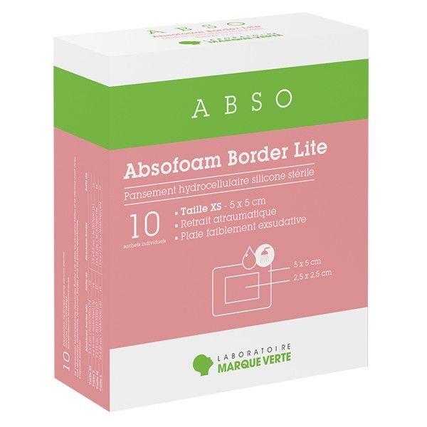 Absofoam Border Lite - Pansement Hydrocellulaire Absorption Moyenne Boite 5*5 Cm Xs 10