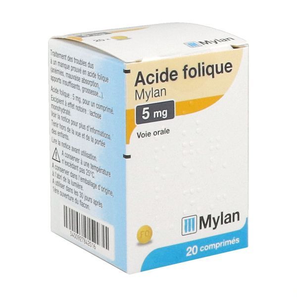 ACIDE FOLIQUE MYLAN 5 mg comprimés en flacon B/20