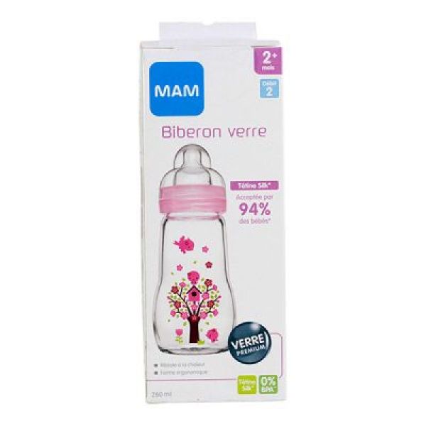 MAM Biberon 1er âge verre rose 260ml - Parapharmacie - Pharmarket
