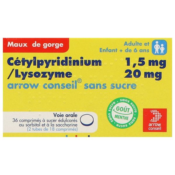 Cetylpyridinium / Lysozyme Arrow Conseil 1,5 Mg/20 Mg Sans Sucre B/36