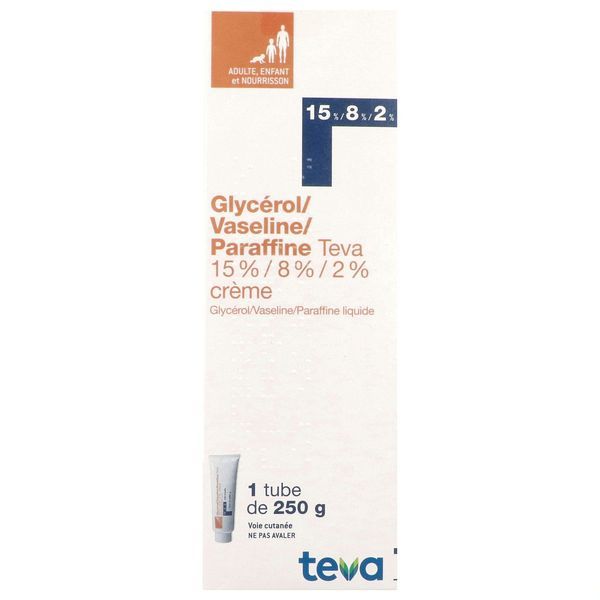 Glycerol/Vaseline/Paraffine Teva 15% 8% 2% Creme En Tube Polyethylene De 250 G