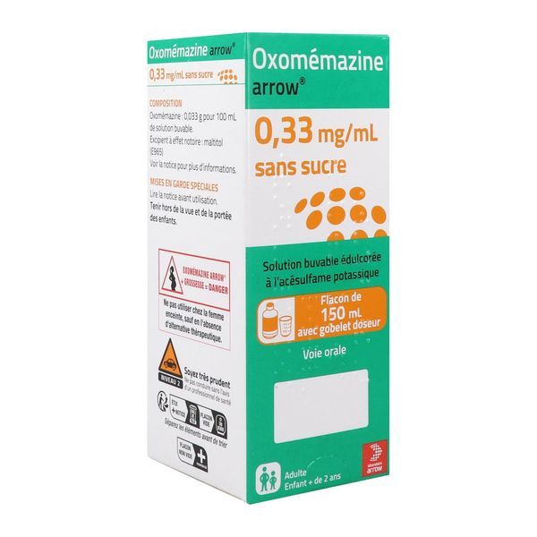 Oxomemazine Arrow 0,33 Mg/Ml Sans Sucre Solution Buvable Edulcoree A L'Acesulfame Potassique 150 Ml En Flacon Avec Gobelet Doseur