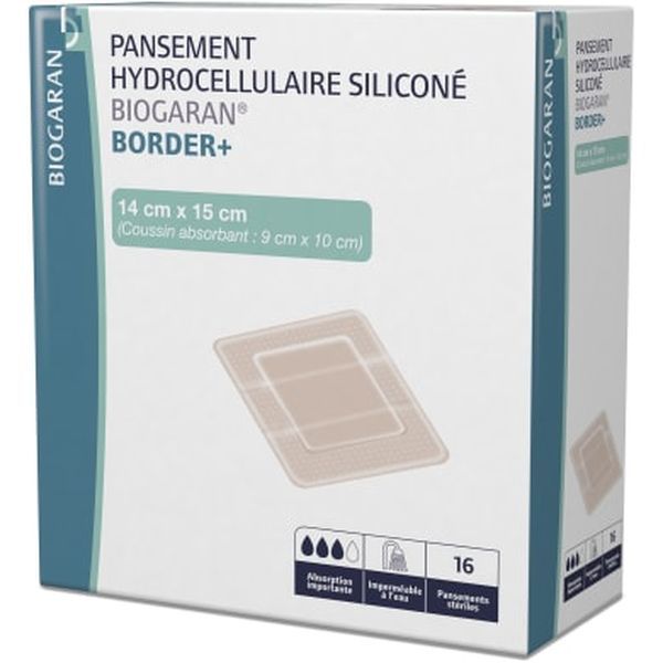 BIOGARAN BORDER PANSEMENT HYDROCELLULAIRE SILICONE 14 CM X 15 CM - REF M13393 BOITE 14*15 16