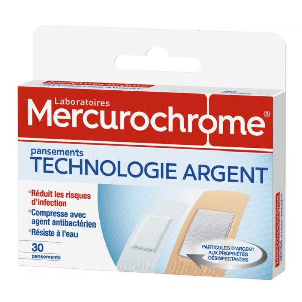 Mercurochrome Pansements Technologie Argent Boite 30