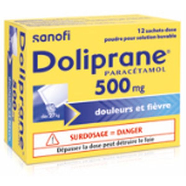 Doliprane 500 Mg (Paracetamol) Poudre Pour Solution Buvable En Sachet-Dose B/12