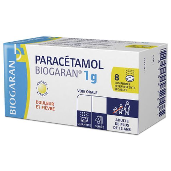 Paracetamol Biogaran 1 G Comprimes Effervescents Secables B/8