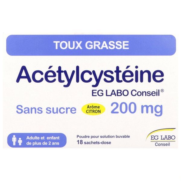 Acetylcysteine Eg Labo Conseil 200 Mg Sans Sucre Poudre Pour Solution Buvable En Sachet-Dose B/18